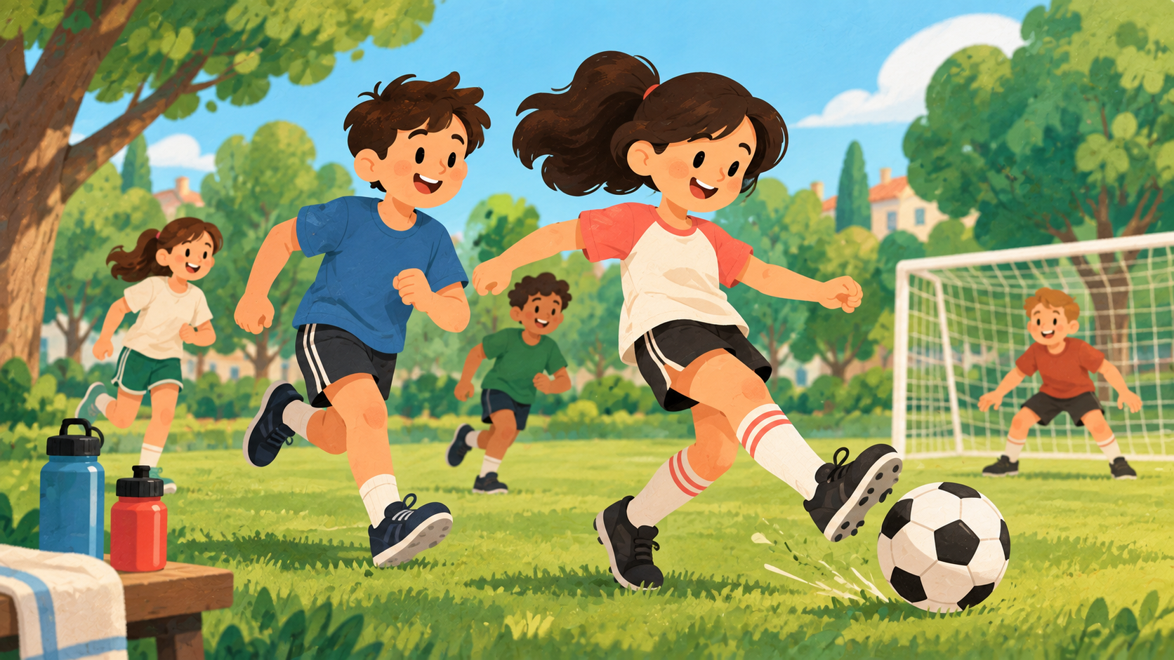 Un grupo de jóvenes jugando fútbol el sábado